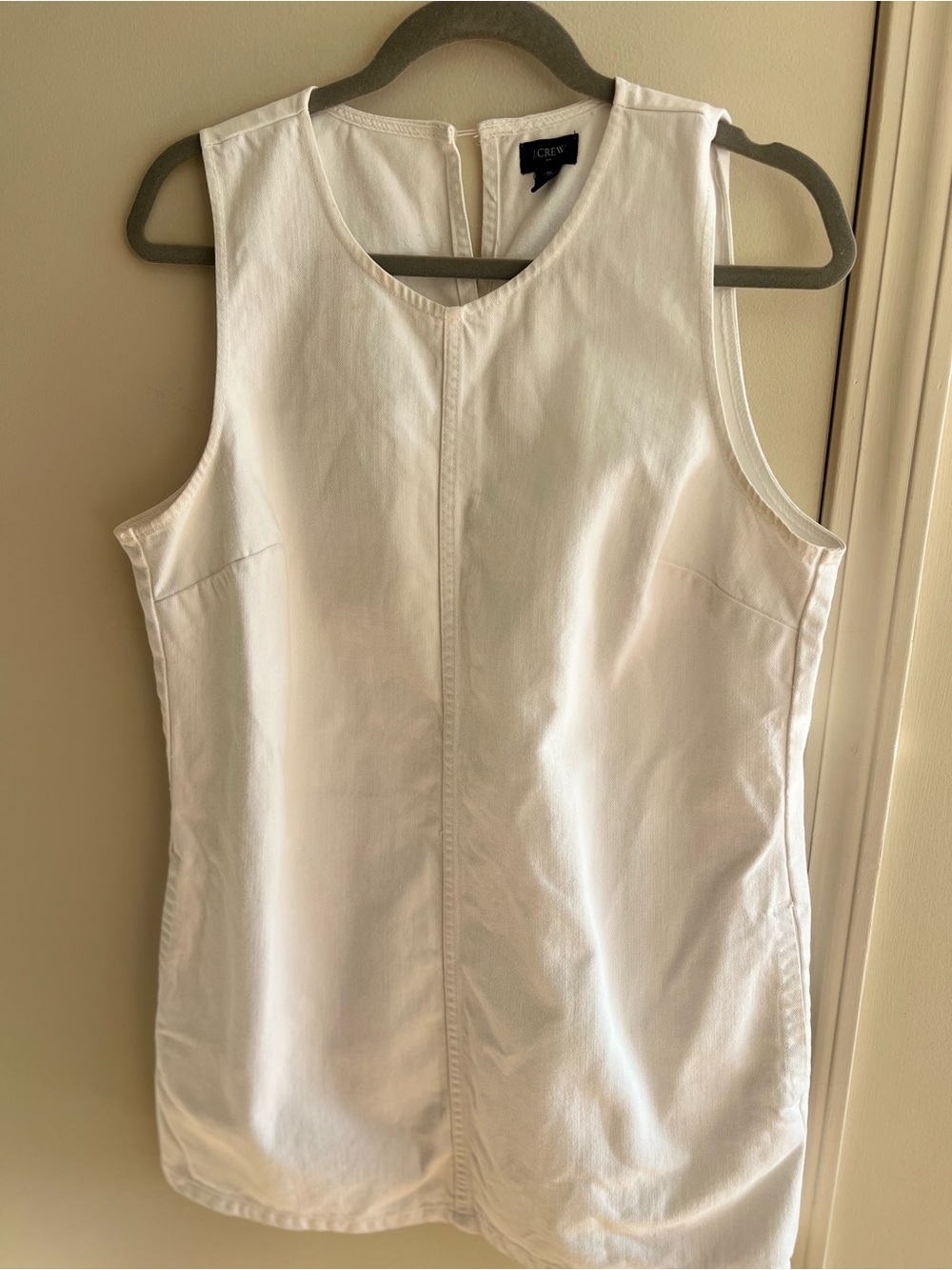 J.Crew White Denim Sleeveless Shift Dress Size 12 Pockets